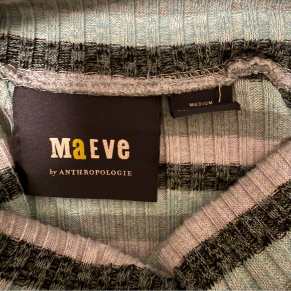 Anthropologie Maeve Striped Puff Shoulder Ribbed Stretch Turtleneck - Picture 2 of 3